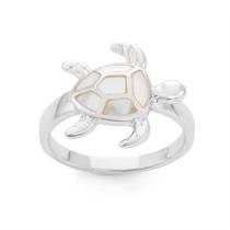 Anel de tartaruga MOP branco de prata esterlina, tamanho 7