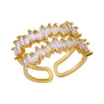 Anel De Zircônia Ajustável Em Camadas Duplas Banhado a Ouro Para Mulheres, Joias Estéticas De Anel De Zircônia Ajustável Em Camadas Duplas Banhado a Ouro Para Mulheres, Joias Estéticas De