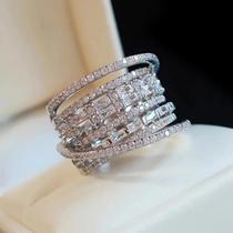Anel De Zircônia Brilhante Multicamadas De Luxo Para Mulheres, Joia Larga E Elegante Para Casamento Anel De Zircônia Brilhante Multicamadas De Luxo Para Mulheres, Joia Larga E Elegante Para Casamento