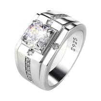 Anel De Zircônia Cúbica Prateada Para Homens, Acessórios Clássicos Para Cerimônia De Casamento,
