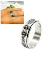 Anel Dedeira 7Mm Masculino Prateado Preto Desenhos Runas Anel Dedeira 7Mm Masculino Prateado Preto Desenhos Runas