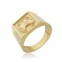 Anel Dedeira Ferradura Com Cavalo Ouro Amarelo 18 Kl
