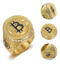 Anel Dedeira Ouro 18K Masculino Bitcoin Cravejado Luxo Detalhado Presente Duradouro - Zafira