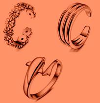 Anel Dedo Pé Kit 3pçs Flores Golfinho Rose Gold