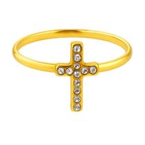 Anel Delicado 2mm Ouro Cruz Brilhante Zircônia Estilo Presente Fé Nfe