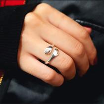 Anel do Abraço Carinhoso Mãozinha Regulável + Caixinha - Prata Original Legítima Presenta Natal