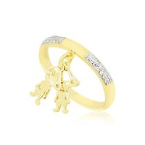 Anel Dois Meninos Amados com Zircônias e Ródio Folheado a Ouro 18k Anel Dois Meninos Amados com Zircônias e Ródio Folheado a Ouro 18k