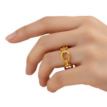 Anel Dourado Aço Inox Ajustável Feminino Moderno Festa Luxo