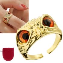 Anel Dourado Banhado a Ouro 18k Coruja Olho laranja Ajustável Anel Dourado Banhado a Ouro 18k Coruja Olho laranja Ajustável