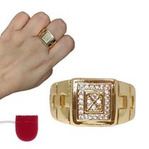 Anel Dourado Banhado a Ouro 18k Elo Zircônia Ajustável 7,2g