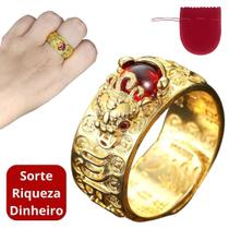 Anel Dourado Banhado A Ouro Feng Shui Sorte Amuleto