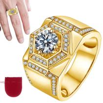 Anel Dourado Banhado a Ouro Moissanita Cravejado Zircônias Ajustável Anel Dourado Banhado a Ouro Moissanita Cravejado Zircônias Ajustável