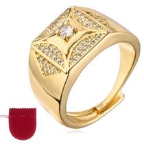 Anel Dourado Banhado a Ouro Zircônias Regulável + Saco Veludo
