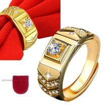 Anel Dourado Banhado com Zircônias Cravejadas Regulável + Saco Veludo