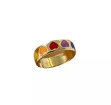 Anel Dourado Coração Colorido Arco Iris Ajustável Anel Dourado Coração Colorido Arco Iris Ajustável