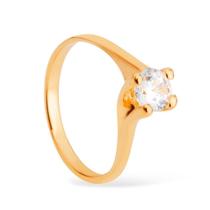 Anel Dourado Solitário com Pedra de Zircônia Pequena Tamanho:14 Anel Dourado Solitário com Pedra de Zircônia Pequena Tamanho:14