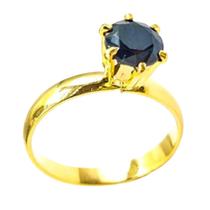 Anel Dourado Solitario Pedra Zirconia Preta 2mm Tungstenio Tradicional