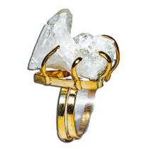 Anel Drusa de Cristal Natural Pequeno Ajustável Dourado - Pacote com 3 Unidades