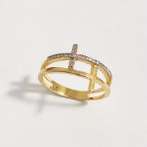 Anel Duas Cruzes - Cod 737 F Banhado a ouro 18k Anel Duas Cruzes - Cod 737 F Banhado a ouro 18k