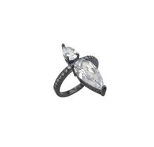 Anel duas gotas cristais banhado a ródio negro