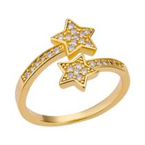 Anel Duplo Estrela De Zircônia Dourada Para Mulheres E Meninas, Joia De Aço Inoxidável Tendência Y2K