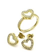 Anel E Brincos Corações Cravejados Em Prata No Banho De Ouro 18k 1678 1681 Anel E Brincos Corações Cravejados Em Prata No Banho De Ouro 18k 1678 1681