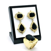 Anel E Brincos Cristais Lapidados Banho De Ouro 18k 1068 1385 Anel E Brincos Cristais Lapidados Banho De Ouro 18k 1068 1385