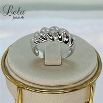 Anel efeito torcido frontal folheado a ródio branco