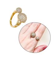 Anel Elegante Dourado Regulável Cravejado Anel Elegante Dourado Regulável Cravejado