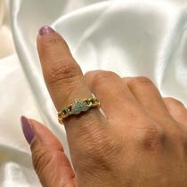 Anel elos com coração cravejado cristal banhado a ouro 18k Anel elos com coração cravejado cristal banhado a ouro 18k