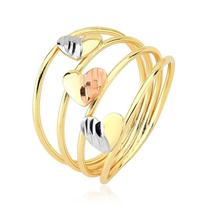 Anel Elos com Corações em Três Cores Folheado a Ouro 18k Anel Elos com Corações em Três Cores Folheado a Ouro 18k