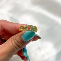 Anel elos retangulares cravejados banhado a ouro 18k Anel elos retangulares cravejados banhado a ouro 18k