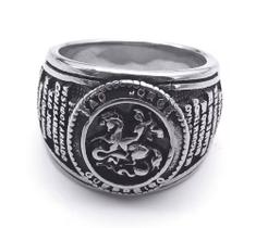 Anel Em Aço 316l Inox São Jorge Oração Orixá Ogum Umbanda