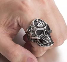 Anel em Aço Inox 316l Maçon Caveira Biker Rock