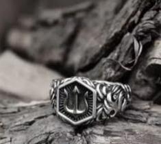 Anel em Aço Inox Aquaman Poseidon Tridente Exú