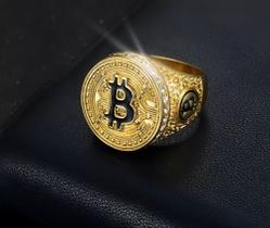 Anel em aço inox Estilo Criptomoeda Cravejada Anel em aço inox Estilo Criptomoeda Cravejada