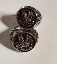 Anel em Aço Inox São Jorge Guerreiro Ogum em Alto Relevo Anel em Aço Inox São Jorge Guerreiro Ogum em Alto Relevo