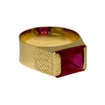 Anel Em Ouro 18k 750 Masculino Pedra Retangular Cores