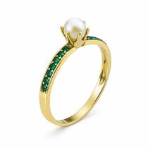 Anel em Ouro 18k com Pérola e Esmeraldas - Joia Exclusiva