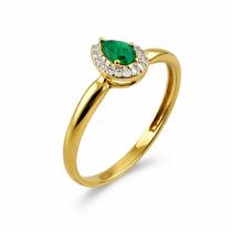 Anel em Ouro 18k Gota com Esmeralda e Zirconias Brancas - Joia Exclusiva