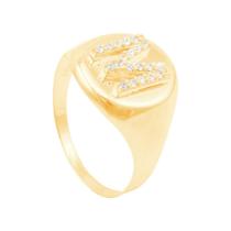 Anel em Ouro 18K Letra M com Zircônias - PL13139 Anel em Ouro 18K Letra M com Zircônias - PL13139