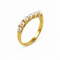 Anel em Ouro 18K Meia Aliança com Pérolas - Joia Exclusiva