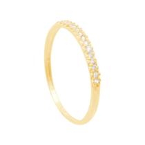Anel em Ouro 18K Meia Aliança com Zircônias - AU12848 Anel em Ouro 18K Meia Aliança com Zircônias - AU12848