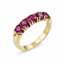 Anel em Ouro 18K Meia Aliança com Zircônias - Joia de Luxo