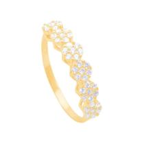 Anel em Ouro 18K Meia Aliança Flores com Zircônias - AU10764 Anel em Ouro 18K Meia Aliança Flores com Zircônias - AU10764