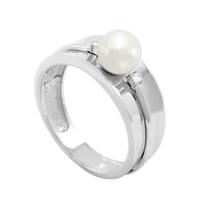 Anel em Ouro Branco 18K com Pérola e Diamantes - AU1607 - BRUNA TESSARO JOIAS