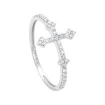 Anel em Ouro Branco 18K Cruz com Diamantes - AU12364