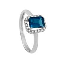 Anel em Ouro Branco 18K Topázio e Diamante - AU6257