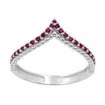 Anel em Prata 925 Aro Duplo em V com Zircônias Pink e Bolinhas - Design Elegante Anel em Prata 925 Aro Duplo em V com Zircônias Pink e Bolinhas - Design Elegante