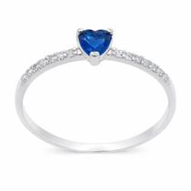 Anel em Prata 925 Coração Azul com Zircônias - 4mm Anel em Prata 925 Coração Azul com Zircônias - 4mm